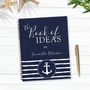 Nautical Anchor Personalised White Navy Blue Notebook