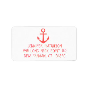 Nautical Anchor Pink Coral Sailor Ocean Beach Label