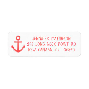 Nautical Anchor Pink Coral Sailor Ocean Beach Return Address Label
