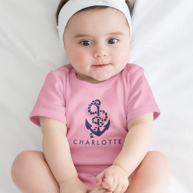 Nautical Anchor Pink Personalised Baby Bodysuit (Creator Uploaded)