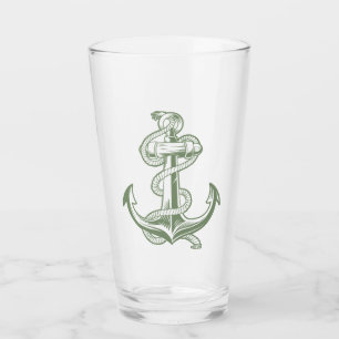 Nautical Anchor Pint (Lt Olive) Glass
