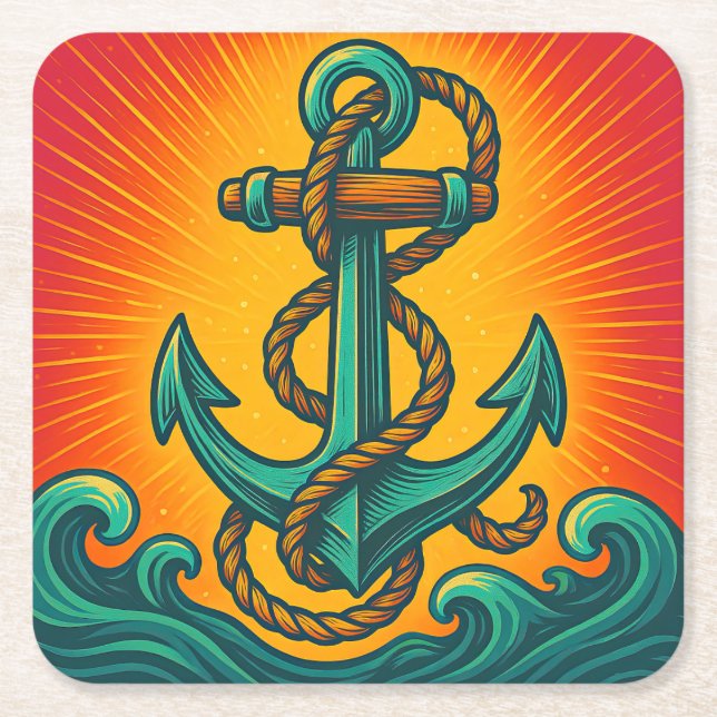 Nautical Anchor Pop Art Square Paper Coaster (Front)