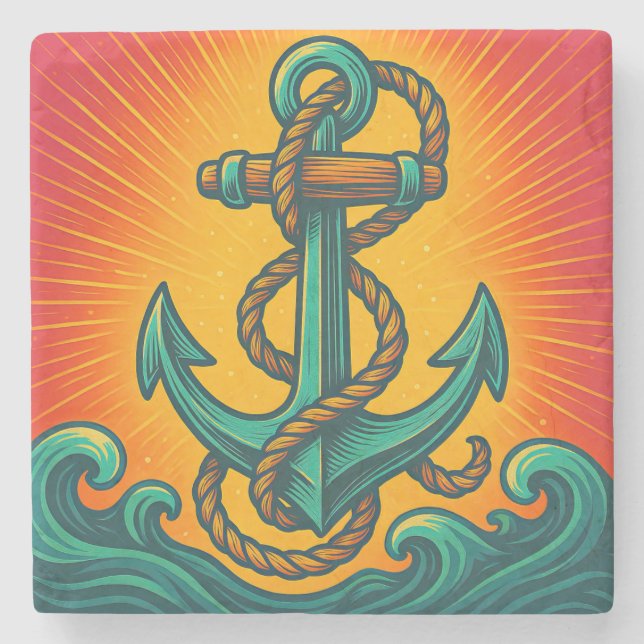 Nautical Anchor Pop Art Stone Coaster (Front)