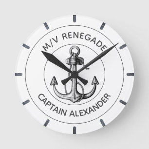 Nautical Anchor Power Boat Custom Round Clock