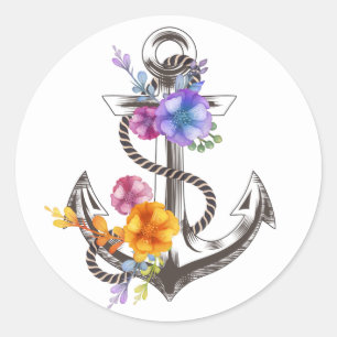 Nautical Anchor Purple Beach Wedding Party Classic Round Sticker