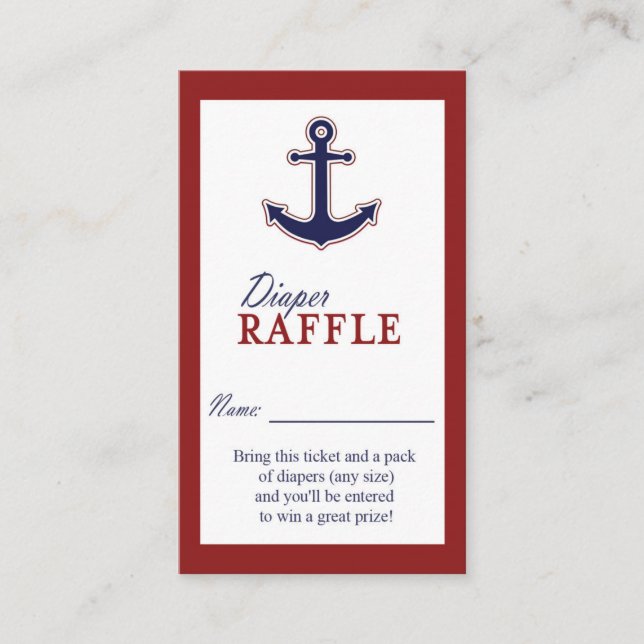 Nautical Anchor Red and Blue Diaper Raffle Ticket Enclosure Card (Front)