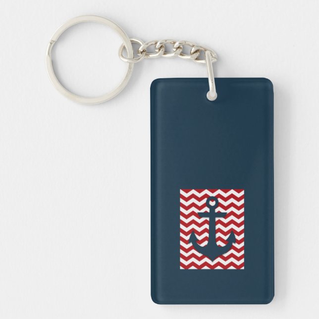 Nautical Anchor Red White Blue BOAT NAME Captain Key Ring (Front)