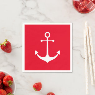 Nautical anchor red white simple modern coastal napkin