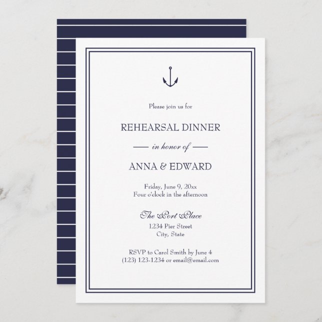 Nautical Anchor Rehearsal Dinner Invitation (Front/Back)