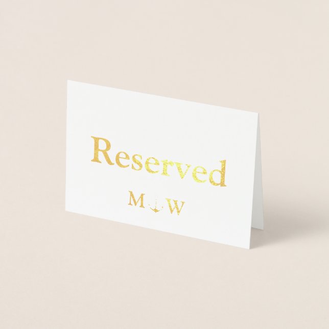 Nautical Anchor Reserved Wedding Table place Foil Card (Front)