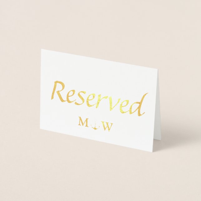 Nautical Anchor Reserved Wedding Table place gold Foil Card (Front)