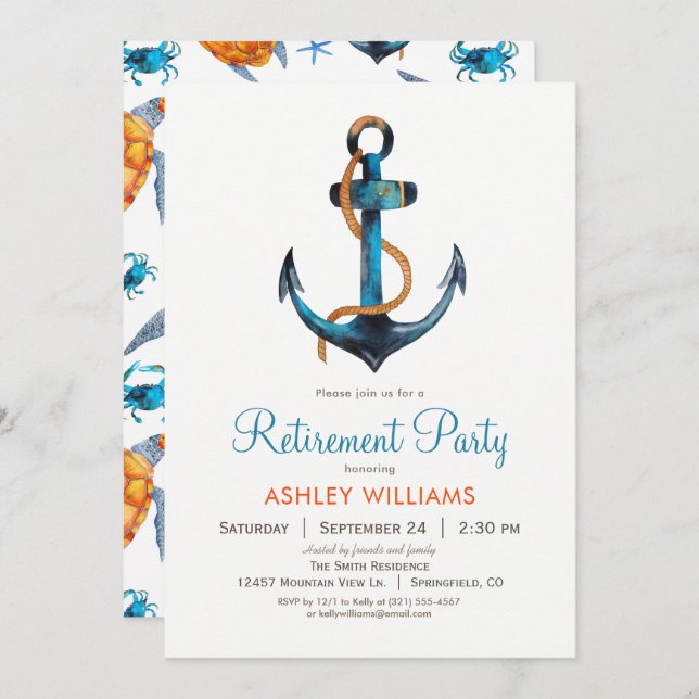 Nautical Anchor Retirement Party Invitation (Front/Back)