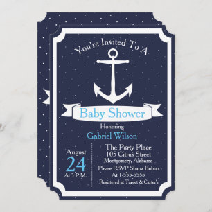 Nautical Anchor & Ribbon Baby Boy Baby Shower Invitation