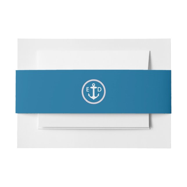 Nautical Anchor Ring Navy Blue Invitation Belly Band (Front Example)
