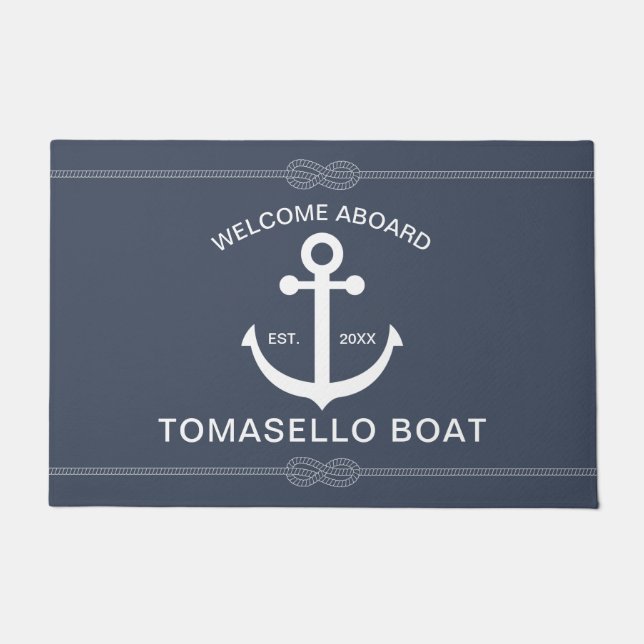 Nautical Anchor Rope Boat Name Doormat (Front)
