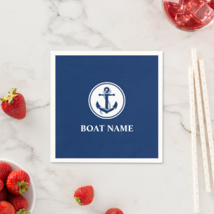 Nautical Anchor Rope Boat Name Navy Blue Napkin