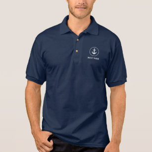 Nautical Anchor Rope Boat Name Navy Blue Polo Shirt