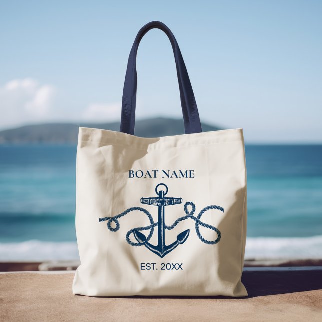 Nautical Anchor Rope Boat Name Tote Bag (Creator Uploaded)
