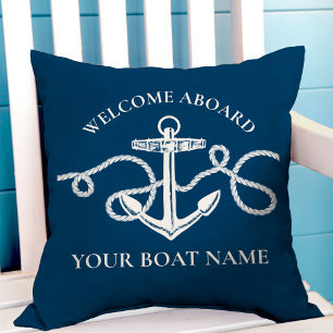 Nautical Anchor Rope Boat Name Welcome Cushion