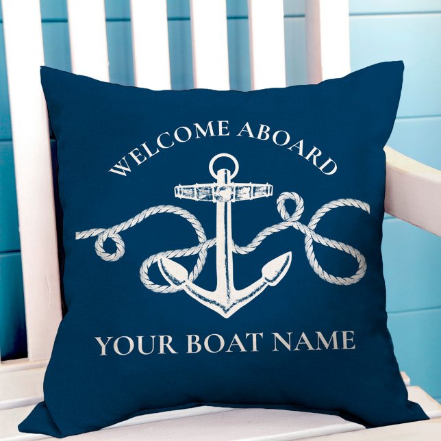 Nautical Anchor Rope Boat Name Welcome Cushion (Creator Uploaded)