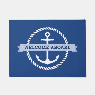 Nautical anchor rope border welcome aboard doormat