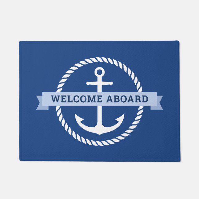 Nautical anchor rope border welcome aboard doormat (Front)