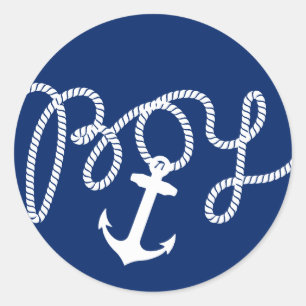 Nautical Anchor & Rope Boy Baby Shower Classic Round Sticker