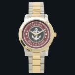 Nautical Anchor & Rope Captain Boat Name Navy Red Watch<br><div class="desc">A Nautical Ship Anchor and Rope with Captain Rank or other title and Your Name or Boat Name on a Stylish Wrist Watch. This personalised Pocket Watch will not just time but also is a fun conversation piece. Perfect for Father's Day but also makes a great gift for any occasion....</div>