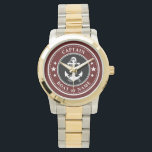 Nautical Anchor & Rope Captain Boat Name Navy Red Watch<br><div class="desc">A Nautical Ship Anchor and Rope with Captain Rank or other title and Your Name or Boat Name on a Stylish Wrist Watch. This personalised Pocket Watch will not just time but also is a fun conversation piece. Perfect for Father's Day but also makes a great gift for any occasion....</div>
