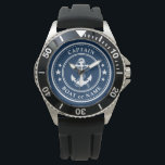 Nautical Anchor & Rope Captain Boat Name Navy Watch<br><div class="desc">A Nautical Ship Anchor and Rope with Captain Rank or other title and Your Name or Boat Name on a Stylish Wrist Watch. This personalised Pocket Watch will not just time but also is a fun conversation piece. Perfect for Father's Day but also makes a great gift for any occasion....</div>