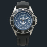 Nautical Anchor & Rope Captain Boat Name Navy Watch<br><div class="desc">A Nautical Ship Anchor and Rope with Captain Rank or other title and Your Name or Boat Name on a Stylish Wrist Watch. This personalised Pocket Watch will not just time but also is a fun conversation piece. Perfect for Father's Day but also makes a great gift for any occasion....</div>