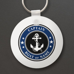Nautical Anchor & Rope Captain Name or Boat Navy Key Ring