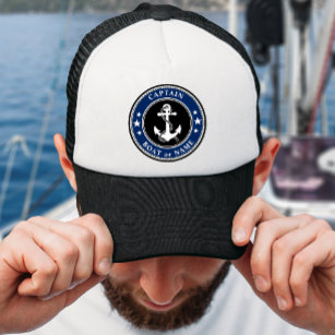 Nautical Anchor & Rope Captain Name or Boat Trucker Hat
