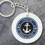 Nautical Anchor & Rope Captain or Boat Name Navy Key Ring<br><div class="desc">A personalised nautical themed 2 sided acrylic keychain with "Captain" (or other desired title or rank) and your name, boat name or other text as needed. This unique design features a custom made vintage boat anchor with rope and stars accented with regal black, classic navy blue and white colours. Makes...</div>