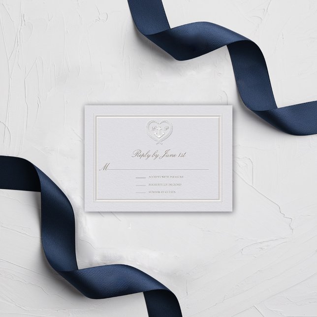 Nautical Anchor Rope Classic RSVP Wedding Response (nautical wedding RSVP classic formal traditional frame faux embossed anchor crest monograms)