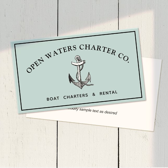 Nautical Anchor & Rope Marina Blue Business Card (Creator Uploaded)