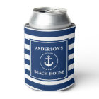 Nautical Anchor Rope Navy Blue Striped Beach House