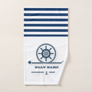 Nautical,Anchor,Rope Navy Blue Stripes Bath Towel Set