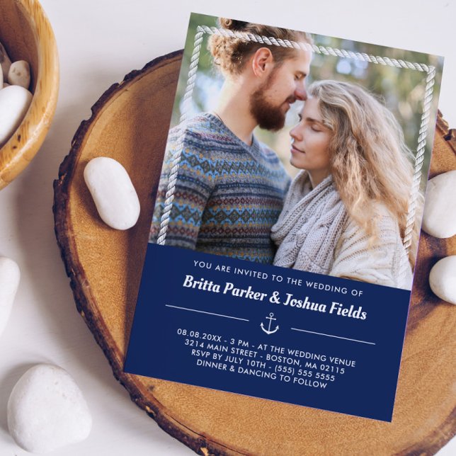 Nautical Anchor & Rope Photo Wedding Invitation (Creator Uploaded)