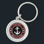 Nautical Anchor Rope & Stars Captain Name or Boat Key Ring<br><div class="desc">A Custom Nautical Anchor & Rope with Your Personalized Captain Name or Boat Name,  Navy Red Black and White keychain.</div>