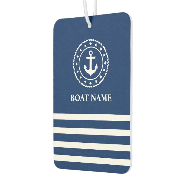 Nautical Anchor Rope Stars Striped Boat Name Blue Car Air Freshener (Left)