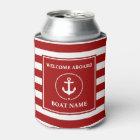 Nautical Anchor Rope Striped Boat Name Welcome Red