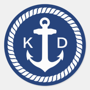 Nautical Anchor & Rope Wedding Favour Classic Round Sticker