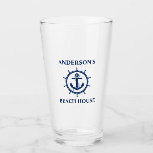 Nautical Anchor Rope Wheel Beach House Glass
