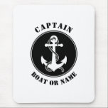 Nautical Anchor & Rope with Captain Boat or Name Mouse Pad<br><div class="desc">Nautical Anchor and Rope with Captain Title and Your Personalised Name or Boat Name Mouse Pad.</div>