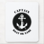 Nautical Anchor & Rope with Captain Boat or Name Mouse Pad<br><div class="desc">Nautical Anchor and Rope with Captain Title and Your Personalised Name or Boat Name Mouse Pad.</div>