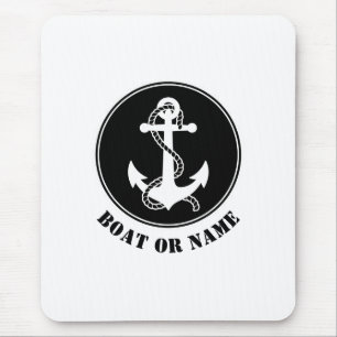Nautical Anchor & Rope Your Boat or Name Black Mouse Pad