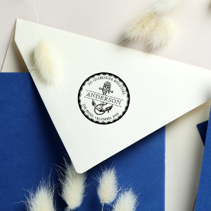 Nautical Anchor Round Family Name & Return Address Rubber Stamp