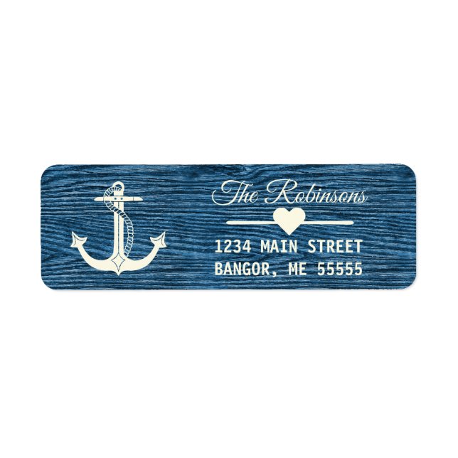 Nautical Anchor Rustic Blue Holiday Return Address Label (Front)