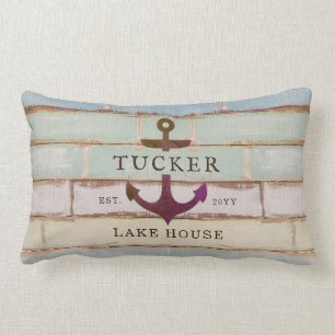 Nautical Anchor Rustic Family Name Lake House Lumbar Cushion